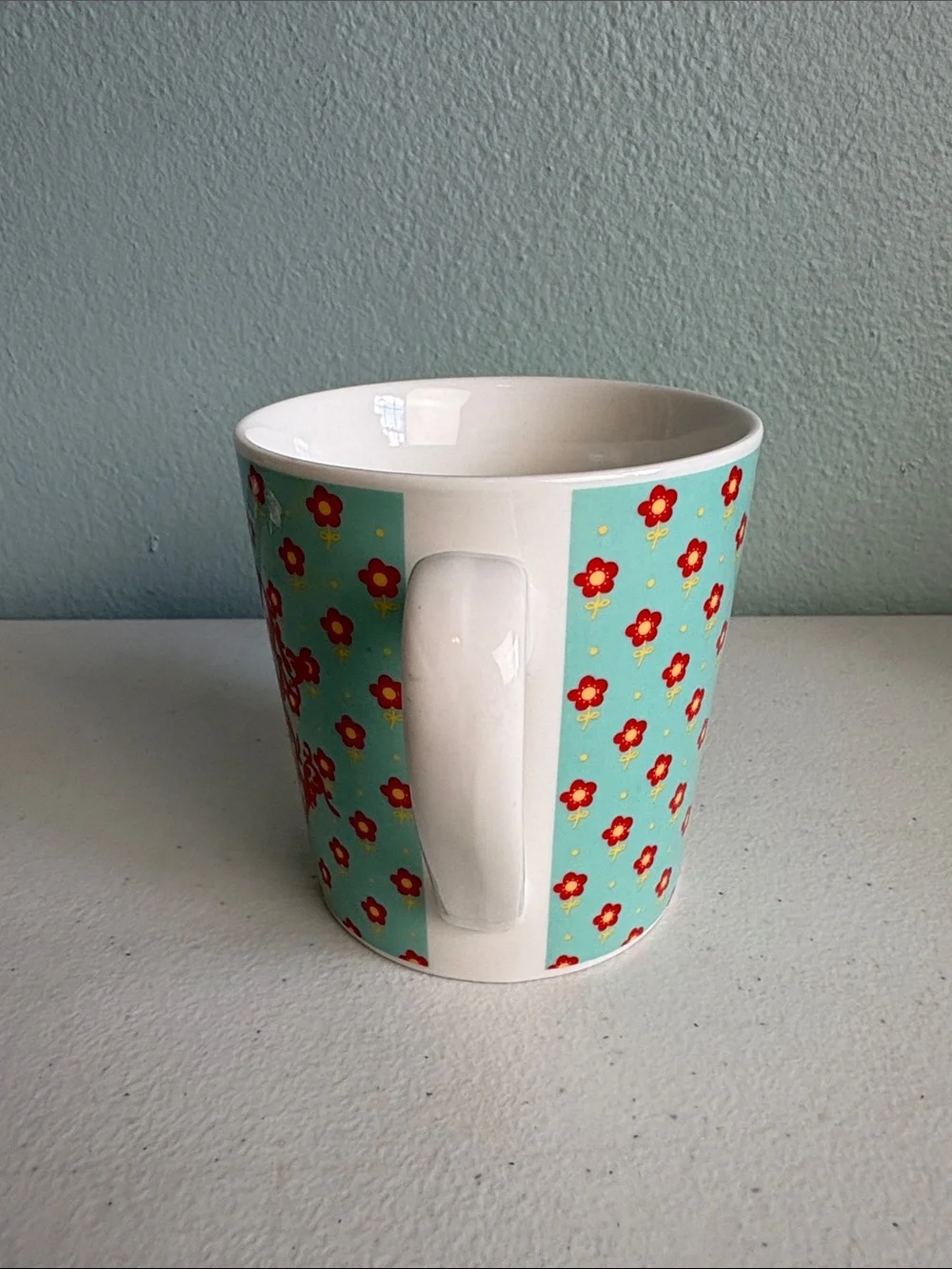 Pier 1 Aqua and Red 'Sassy Pants' Oversized Decorative Coffee Mug